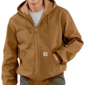 Carhatt Canvas Hooded Jacket Size Small Brown with Inside Pockets & Mesh Lining
